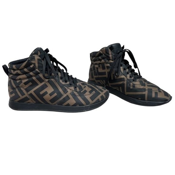Fendi Women's Zucca FF Logo Nylon Hight Top Sneakers size 37.5 / 7 - Picture 1 of 16